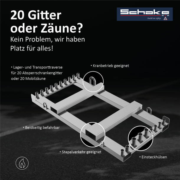 Opbevarings- og transportpalle | til 20 panelhegn | eller 20 mobile hegn | l�ngde: 2,00 m, galvaniseret